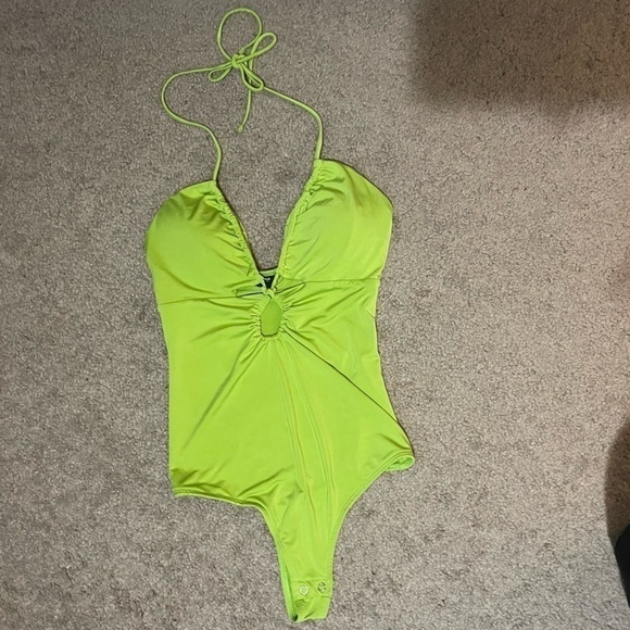 Express body contour like green cut out bodysuit top size X Small - Picture 2 of 9
